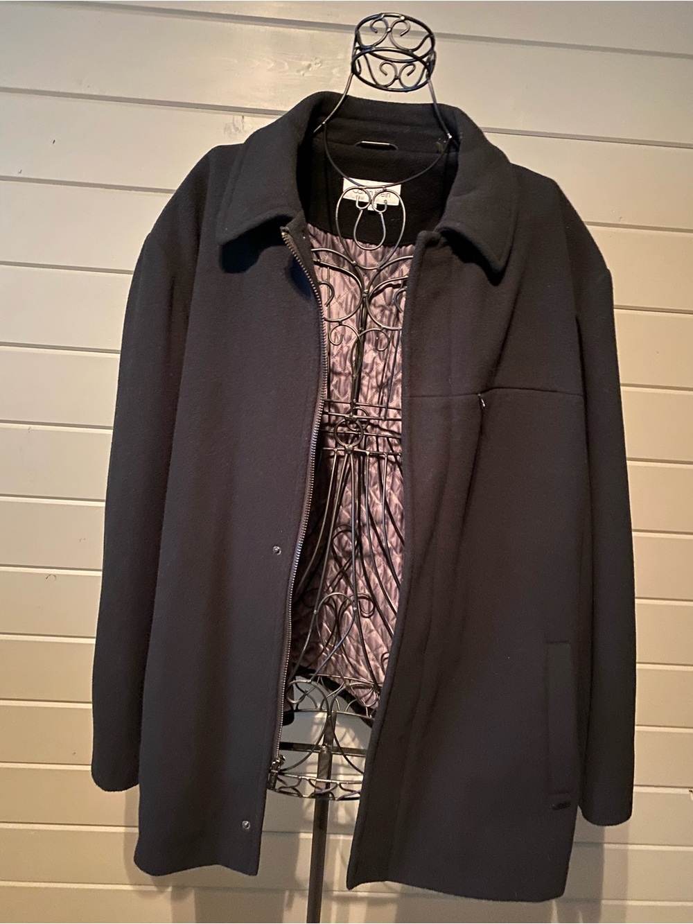 Calvin Klein Black Wool Blend Men's Coat with Quilted Lining